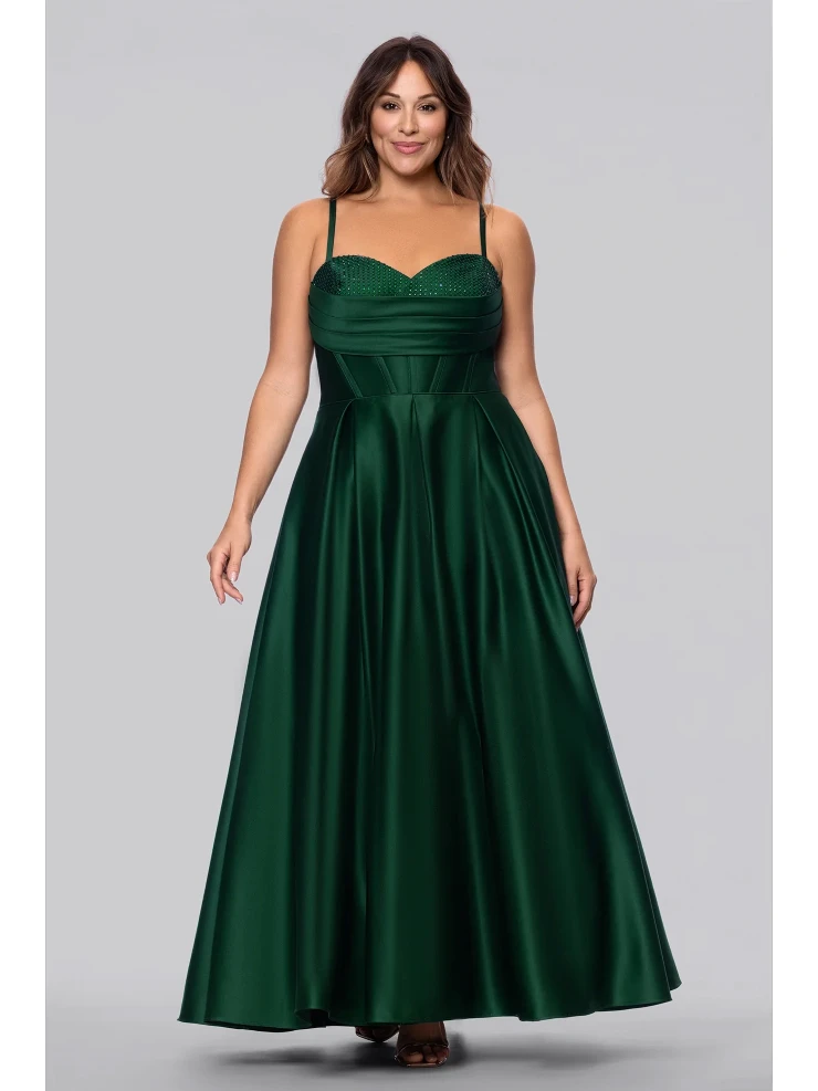 blondie nites emerald green dress Lace-Up Dark Green Long Sequin Prom Dress with Cut Out Black / 3