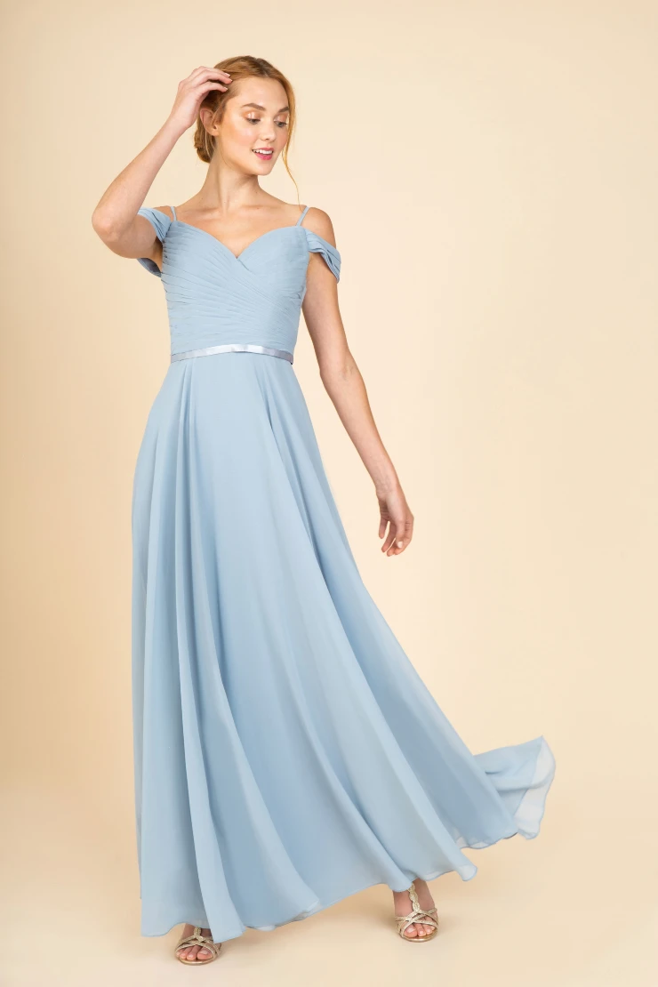 blue dress for baby girl Glitter Satin Cold Shoulder Slit Gown by Eureka EK107  ABC Fashion