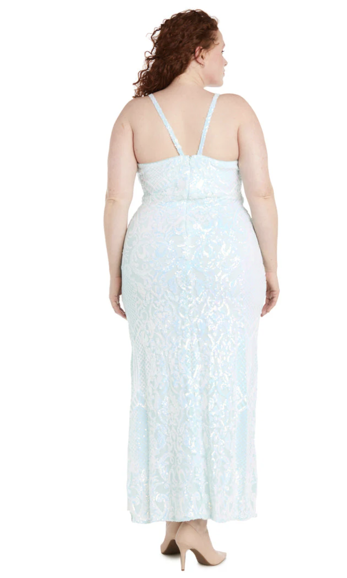 open lace back dress Morgan & Co 13007 Prom Long Formal Fitted Dress